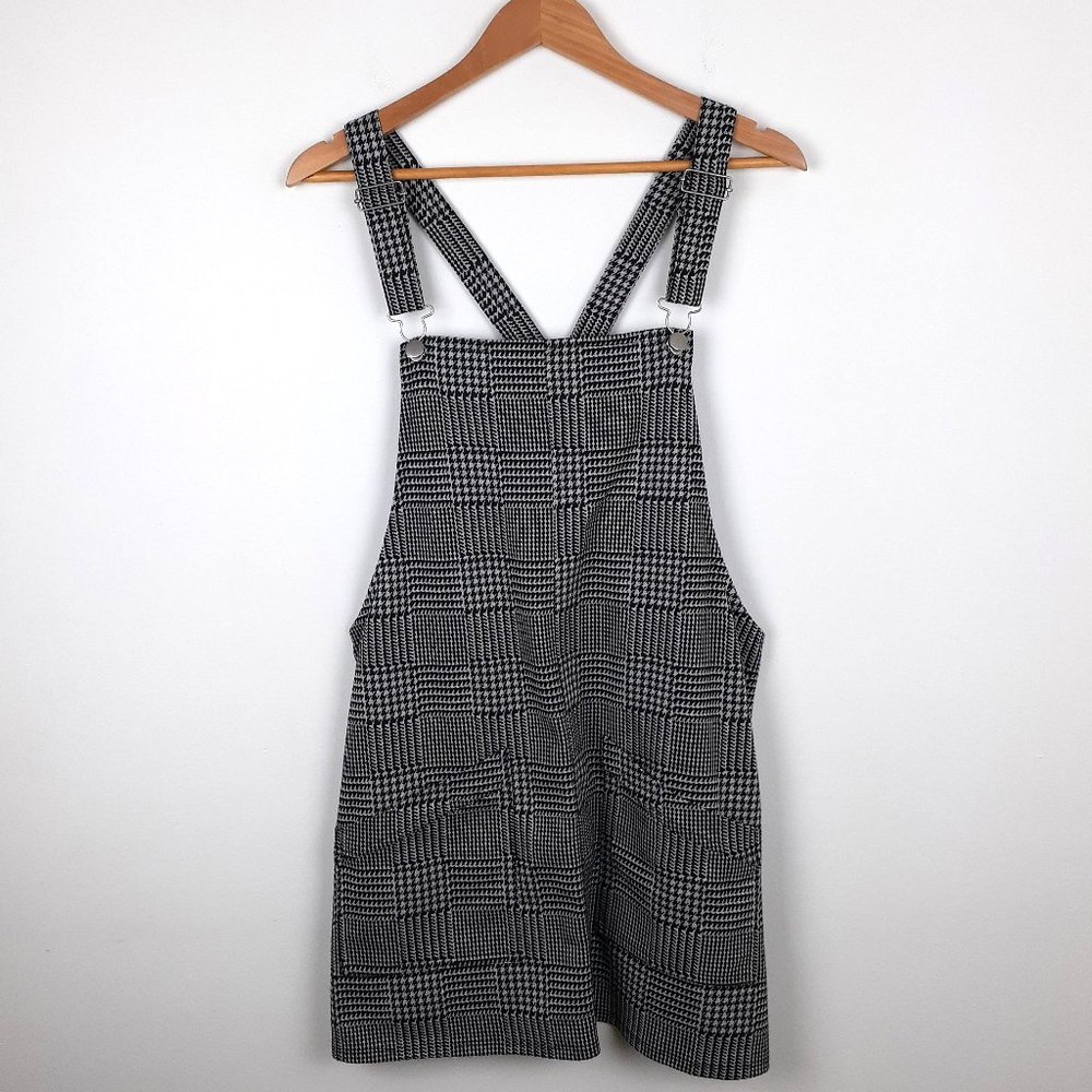 Tweed Bib Overall Jumper Dress Size XL Black and White Plaid Twee Gorpcore